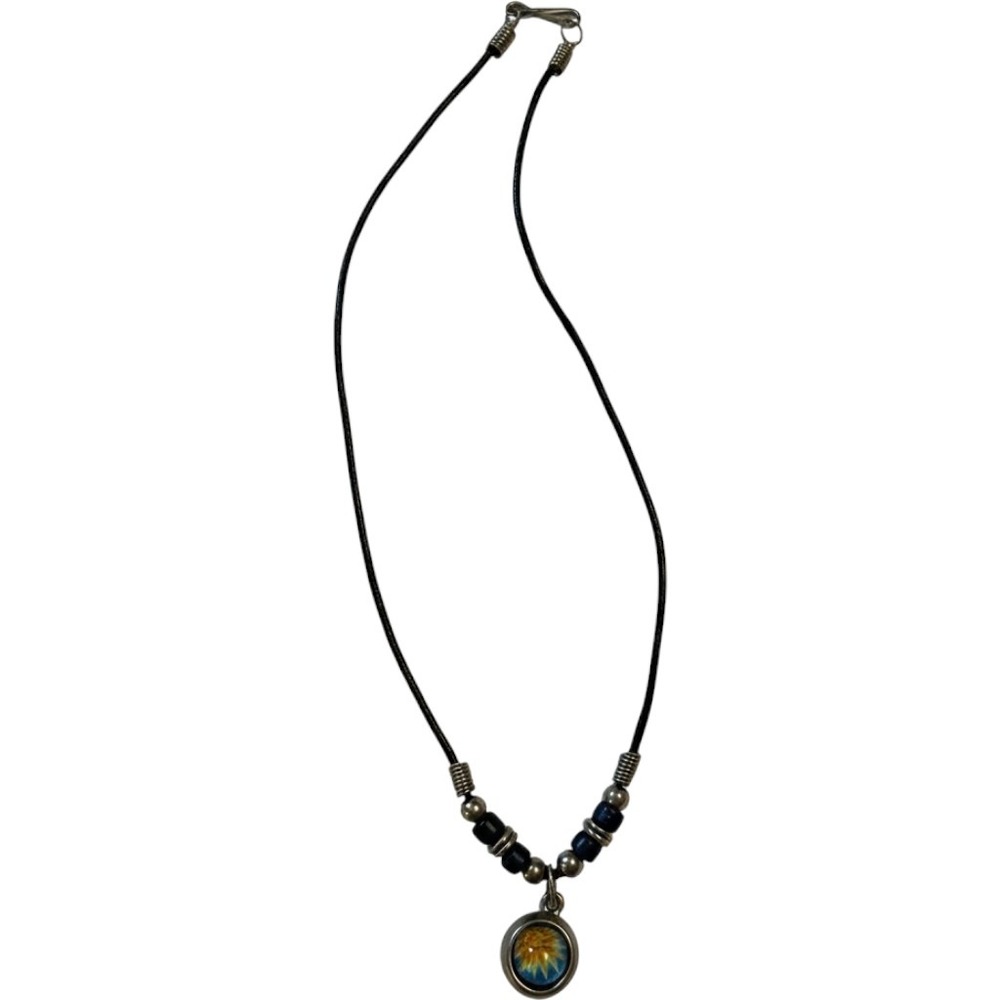 Vintage Sun Pendant Cord Necklace Black Beaded Boho Celestial Jewelry